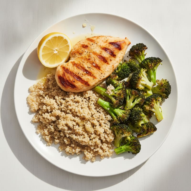 Grilled Chicken Breast with Quinoa and Roasted Broccoli
