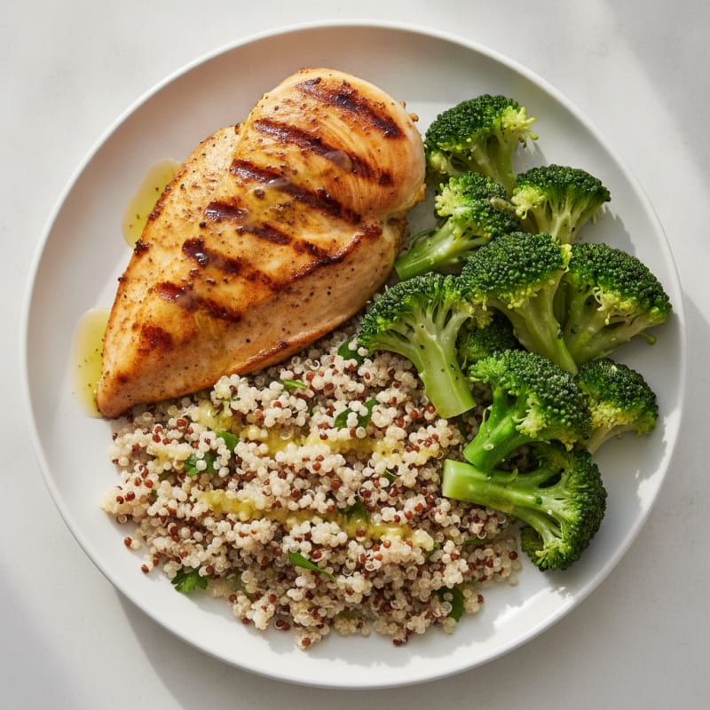 Grilled Chicken Breast with Quinoa and Steamed Broccoli