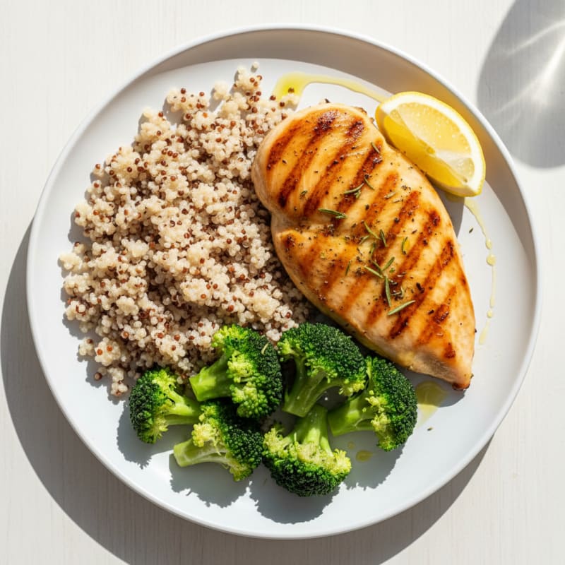 Grilled Chicken Breast with Quinoa and Steamed Broccoli