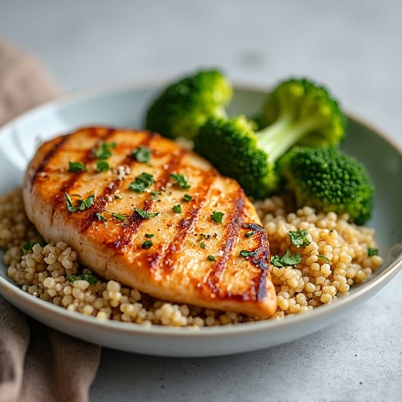 Grilled Chicken Breast with Quinoa and Roasted Broccoli
