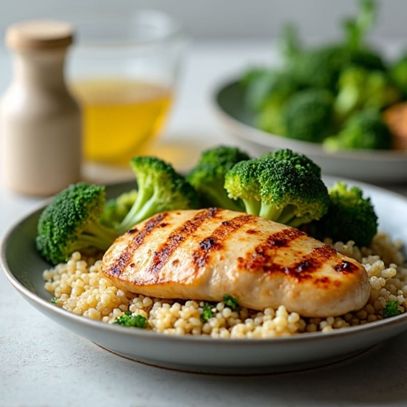 Grilled Chicken Breast with Quinoa and Roasted Broccoli