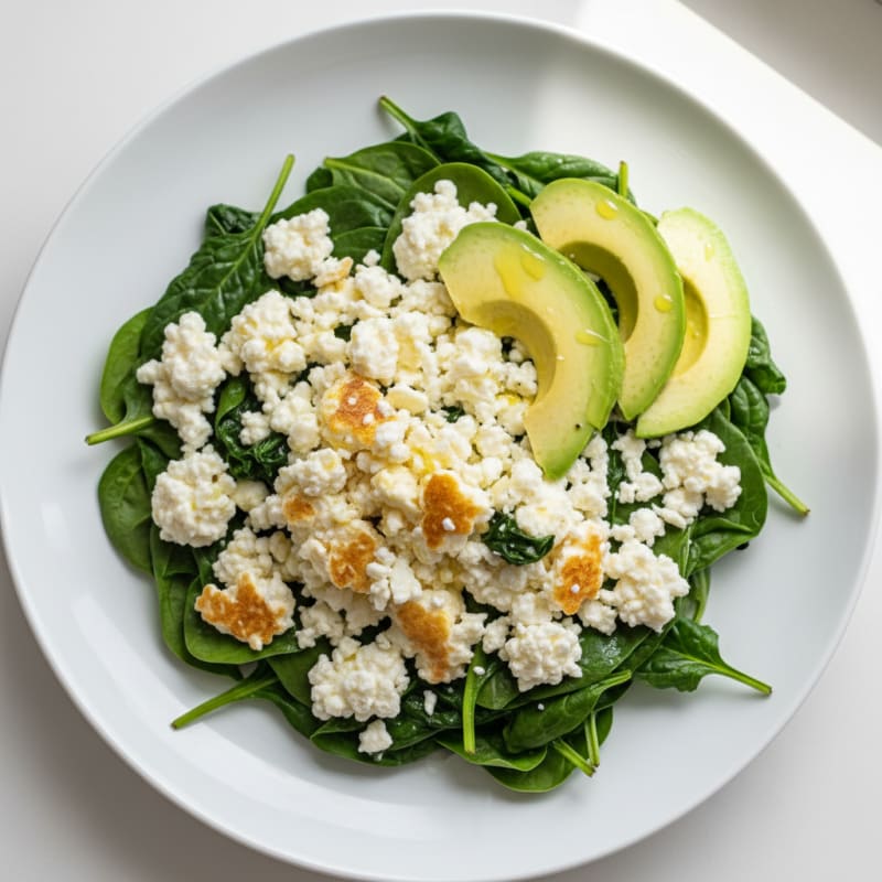 Egg White and Cottage Cheese Scramble with Sautéed Spinach