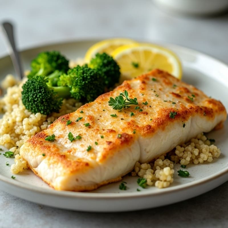 Crispy Pan-Seared Fish with Lemon Garlic Broccoli