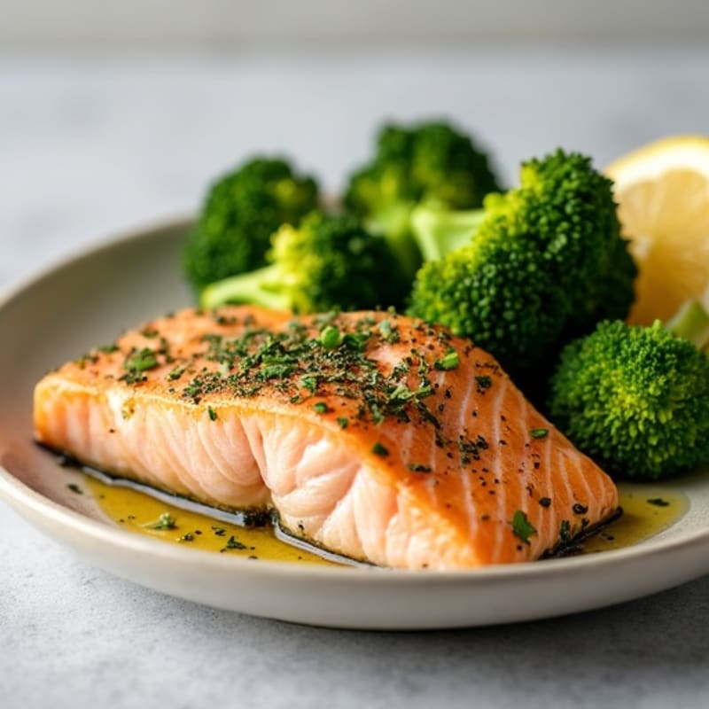 Herb-Crusted Baked Salmon with Roasted Broccoli