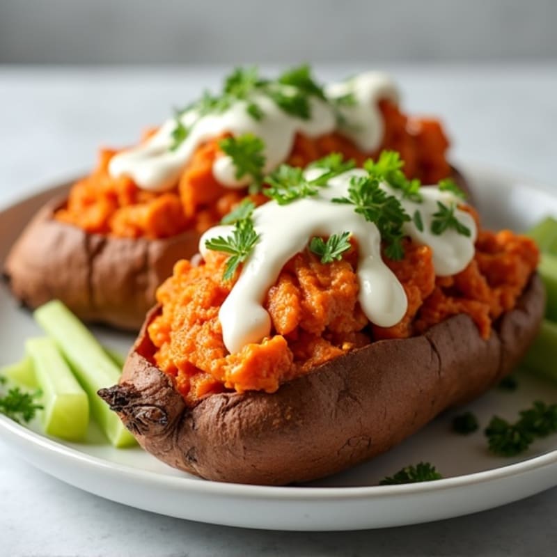 Creamy Buffalo Chicken Stuffed Sweet Potatoes