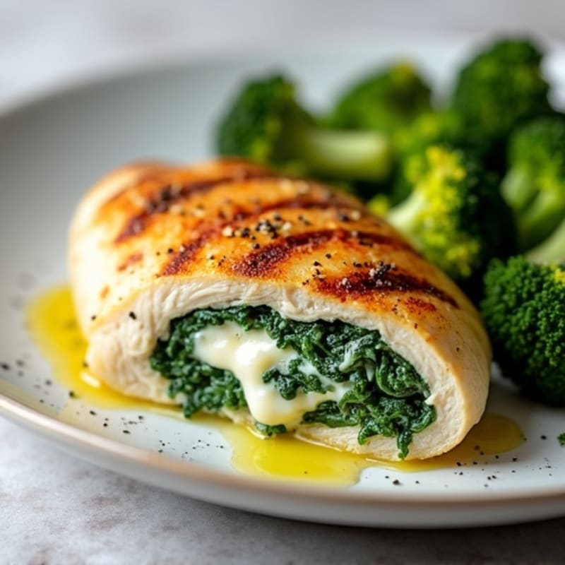 Creamy Ricotta and Spinach Stuffed Chicken Breast with Roasted Broccoli
