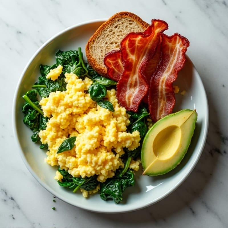 Egg White Spinach Scramble with Turkey Bacon