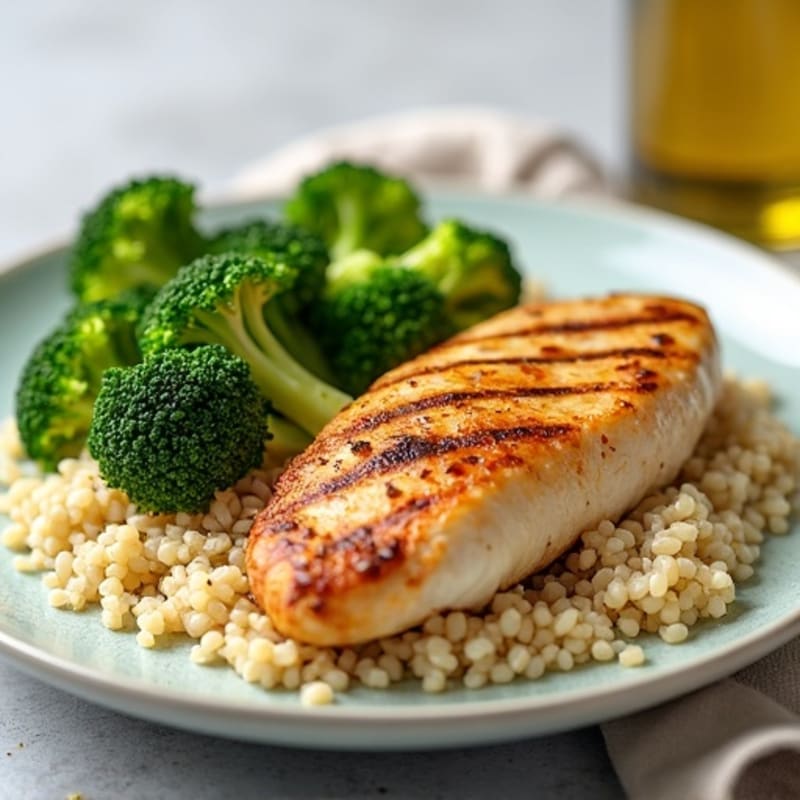 Grilled Chicken Breast with Steamed Broccoli and Quinoa