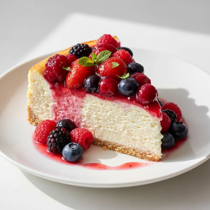 Greek Yogurt Protein Cheesecake with Mixed Berries
