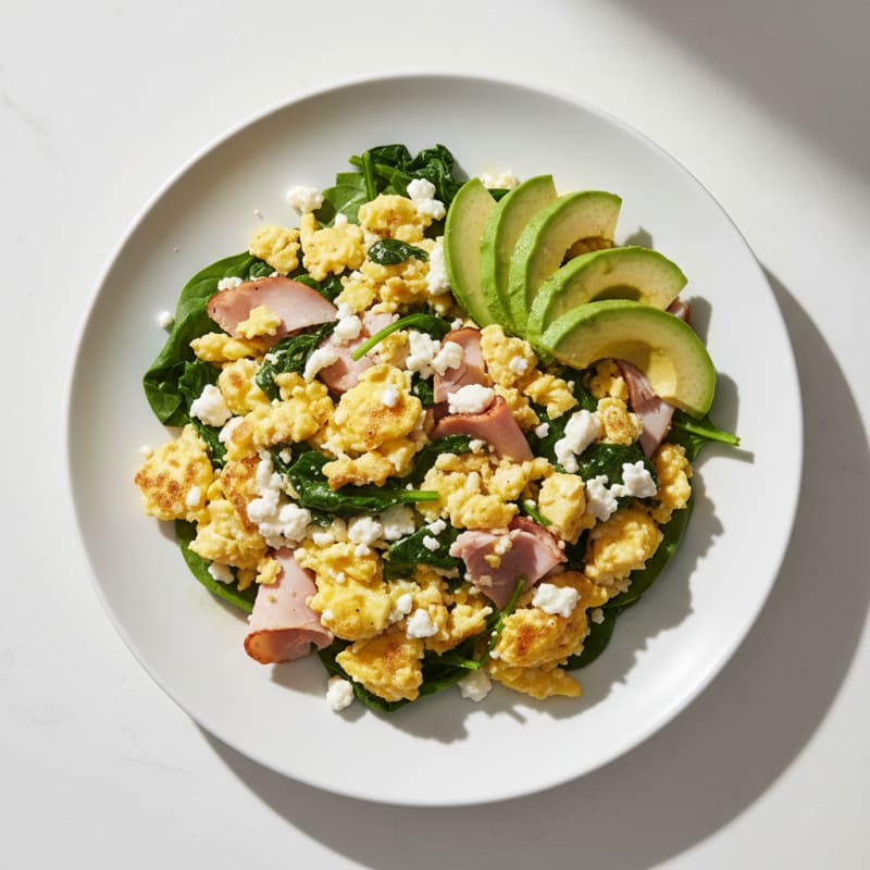 Cottage Cheese Scramble with Spinach and Smoked Turkey