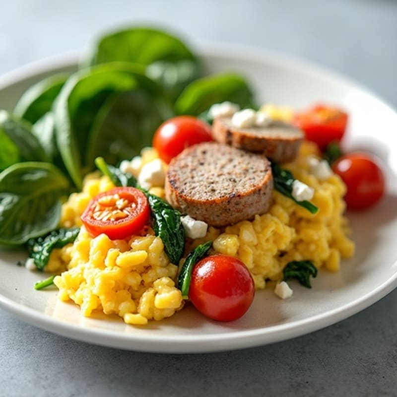 Egg White Scramble with Turkey Sausage and Spinach