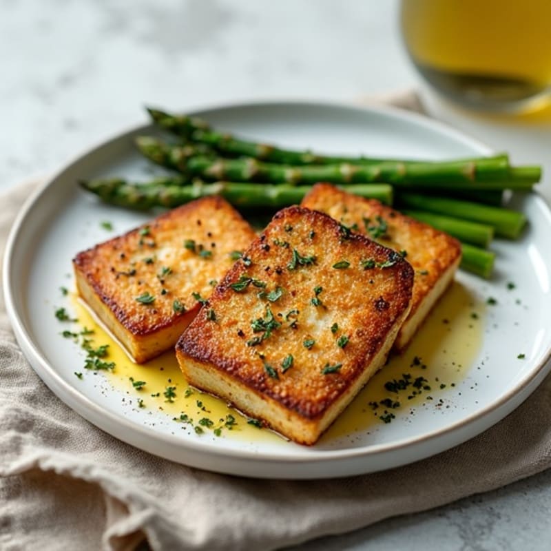 Crispy Herbed Tofu Steaks with Roasted Asparagus
