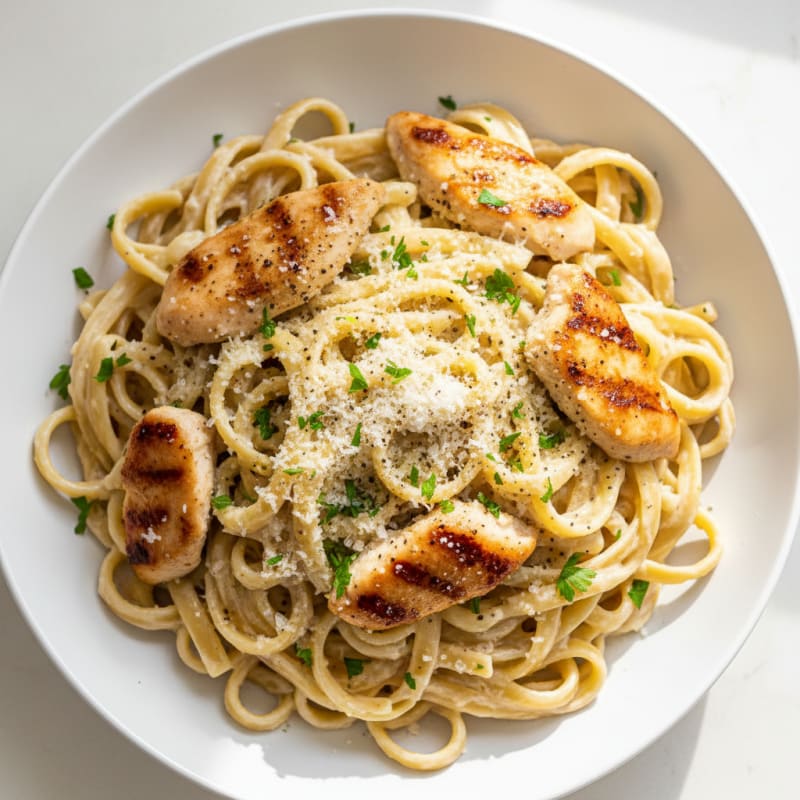 Garlic Parmesan Chicken Alfredo with Fettuccine
