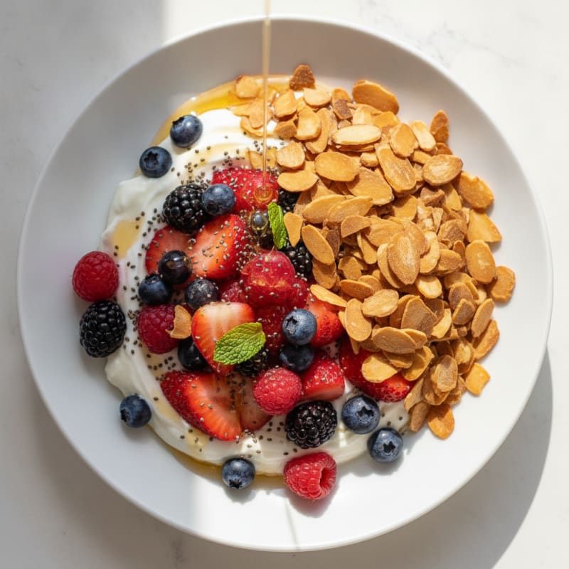 Greek Yogurt Parfait with Mixed Berries and Toasted Almonds