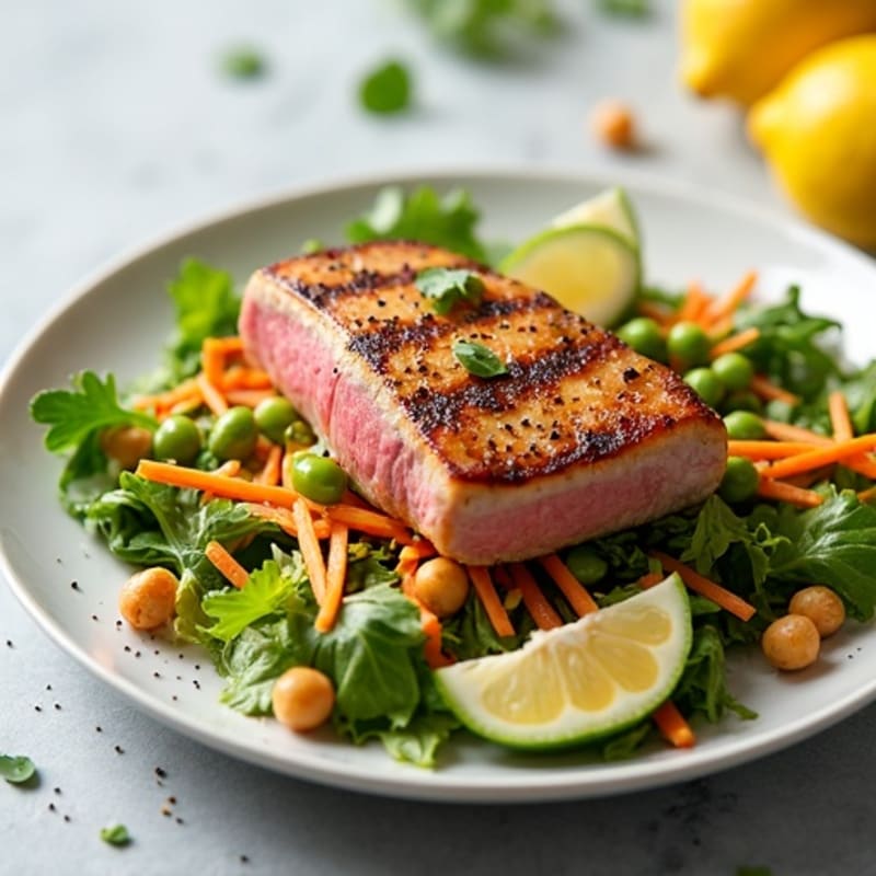 Seared Tuna Salad with Crunchy Vegetables and Lemon Vinaigrette