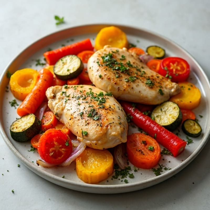 Sheet Pan Herb-Roasted Chicken with Rainbow Vegetables