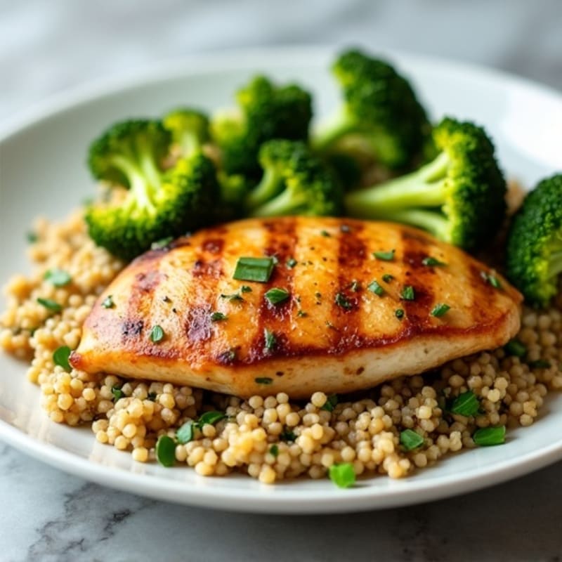 Grilled Chicken Breast with Quinoa and Roasted Broccoli