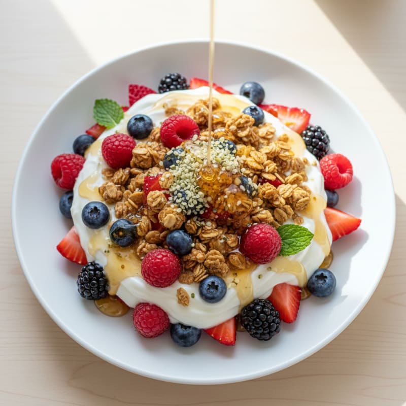 Greek Yogurt Parfait with Mixed Berries and Protein Granola