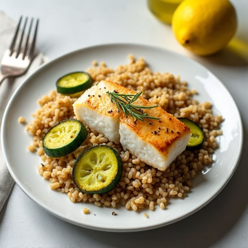 Seared White Fish with Brown Rice and Roasted Zucchini