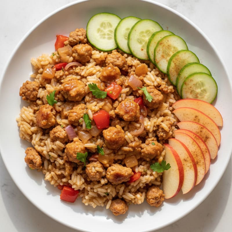 Tangy Ground Turkey Apple Cider Rice Bake