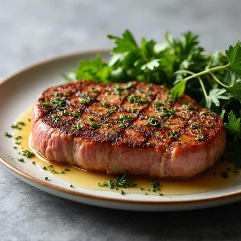 Herb-Crusted Pan Seared Steak with Roasted Garlic