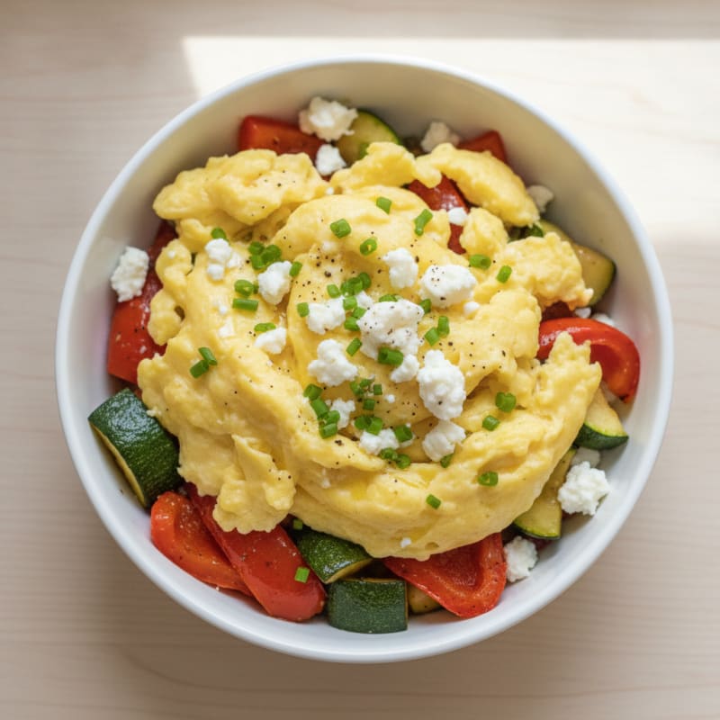 Hearty Scrambled Eggs with Roasted Vegetables
