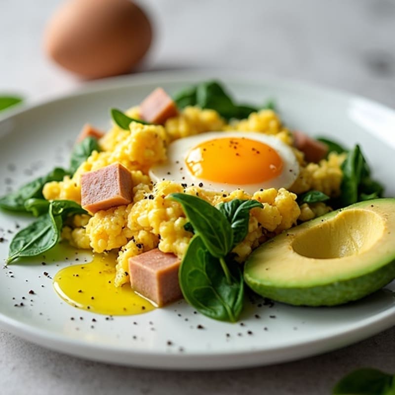 Cottage Cheese Egg Scramble with Spinach and Smoked Turkey