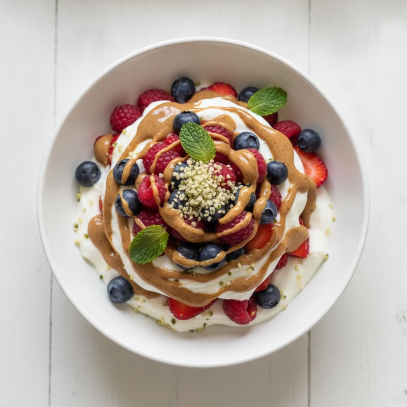 Creamy Greek Yogurt Parfait with Mixed Berries and Almond Butter