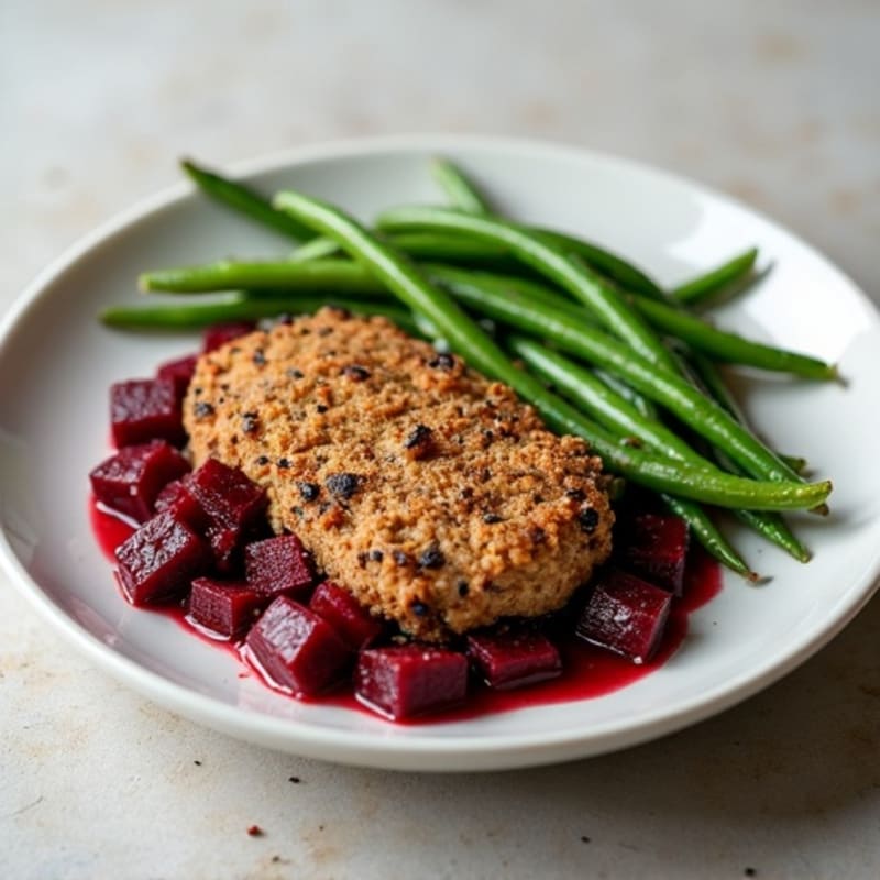 Ground Turkey with Roasted Beets and Sautéed Green Beans
