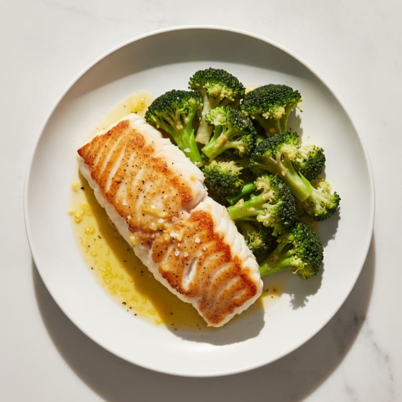 Seared Cod with Steamed Broccoli and Lemon