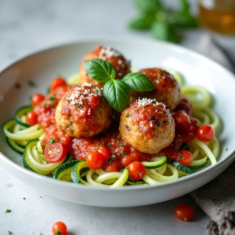 Tender Turkey Meatballs with Zucchini Noodles and Fresh Herb Marinara