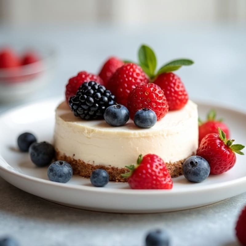 Greek Yogurt Protein Cheesecake with Mixed Berries