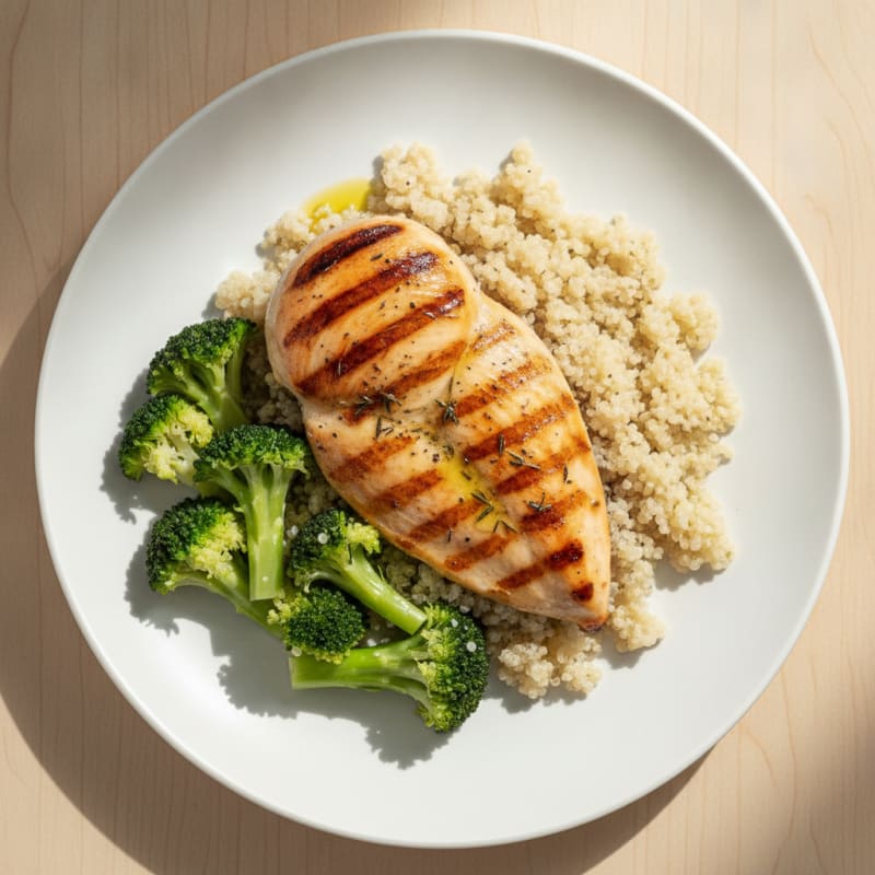 Grilled Chicken Breast with Quinoa and Steamed Broccoli