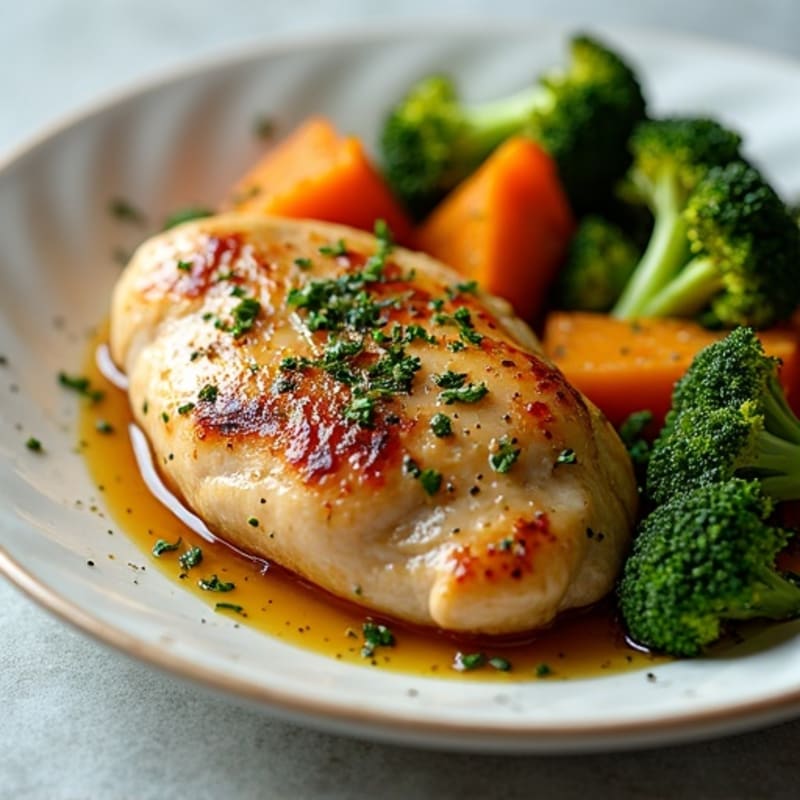 Herb-Roasted Chicken with Crispy Roasted Broccoli and Sweet Potatoes