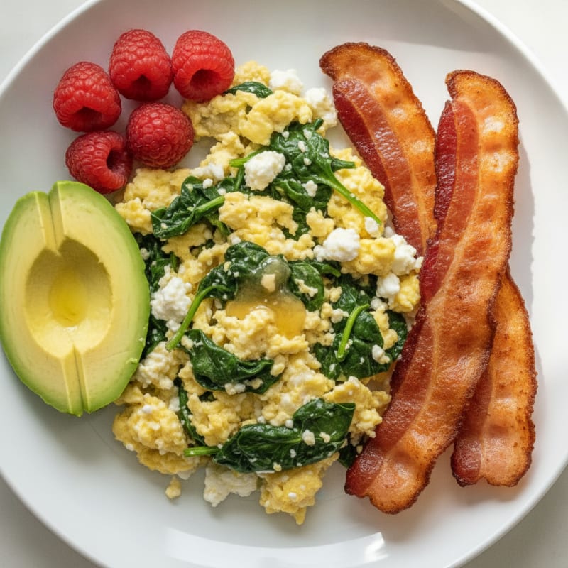Cottage Cheese Scramble with Spinach and Turkey Bacon