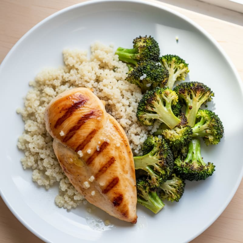 Grilled Lemon-Garlic Chicken Breast with Quinoa and Roasted Broccoli