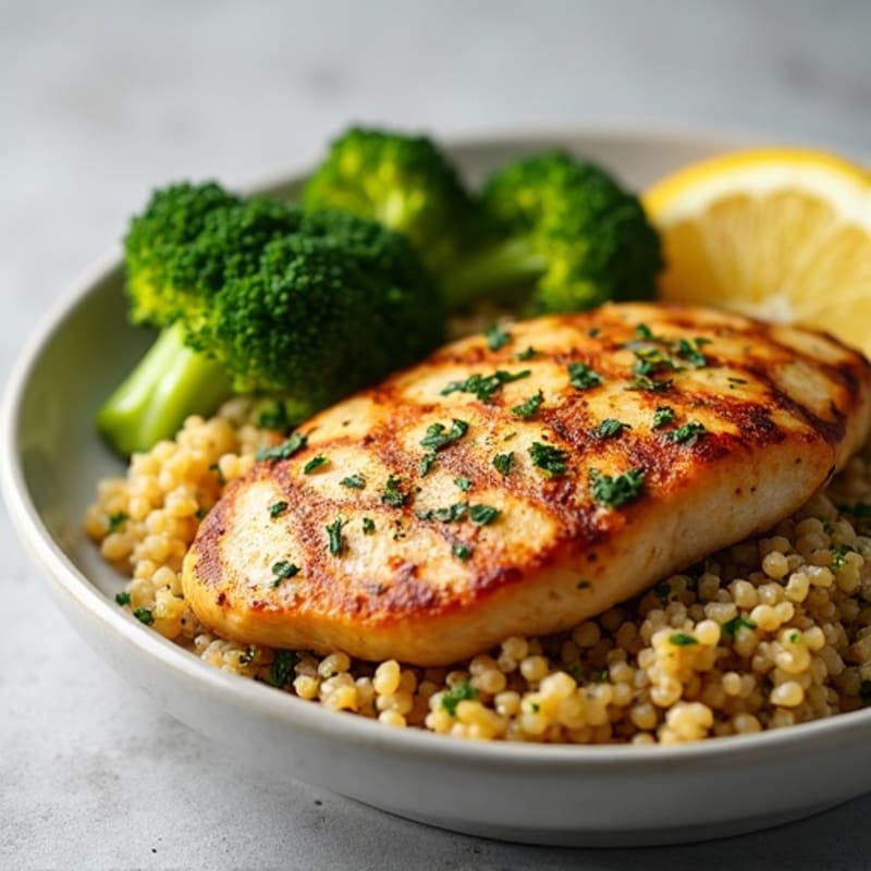 Grilled Chicken Breast with Roasted Broccoli and Quinoa