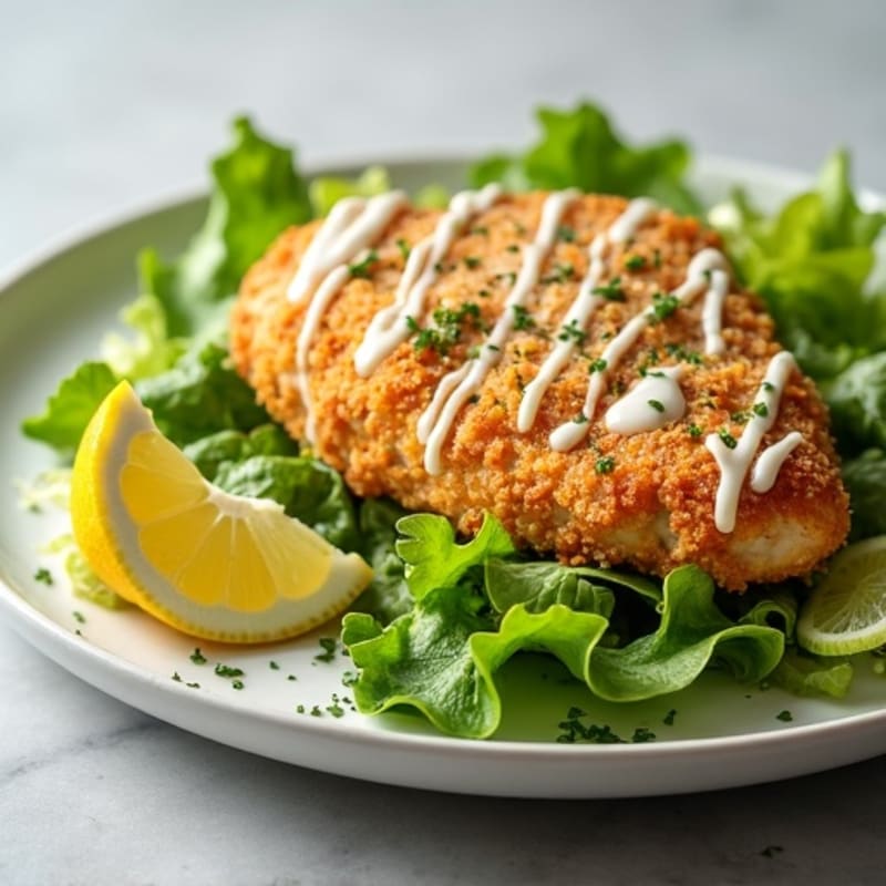 Crispy Chicken and Romaine Caesar Salad with Creamy Lemon-Garlic Dressing