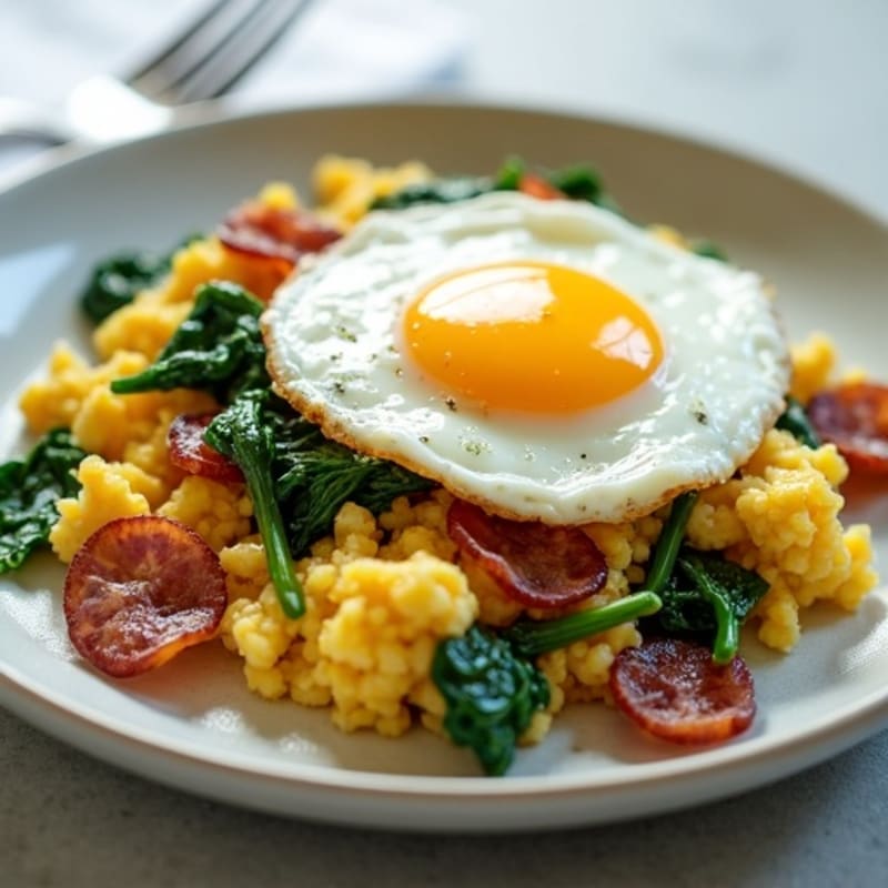 Cottage Cheese Scramble with Spinach and Turkey Bacon