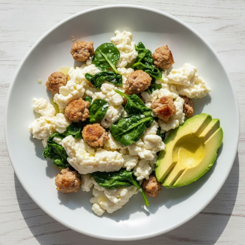 Egg White Scramble with Turkey Sausage and Spinach