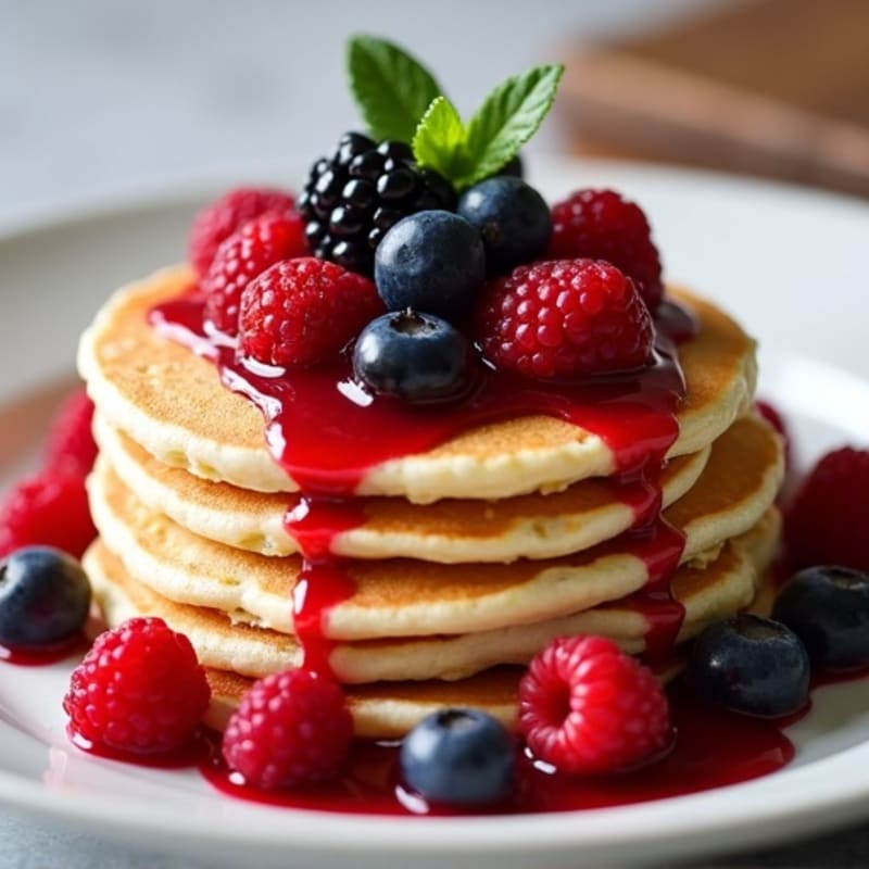 Fluffy Protein Pancakes with Berry Compote