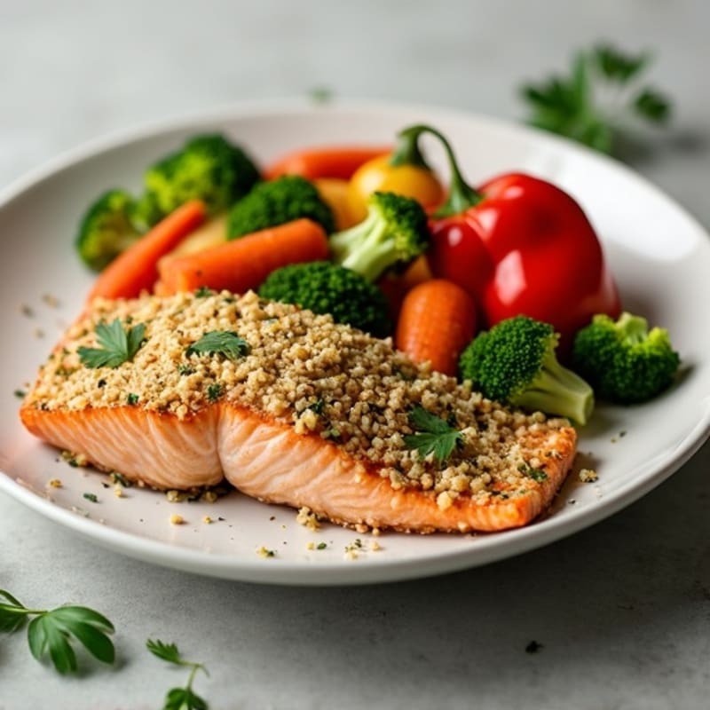 Herb-Crusted Baked Salmon with Roasted Vegetables