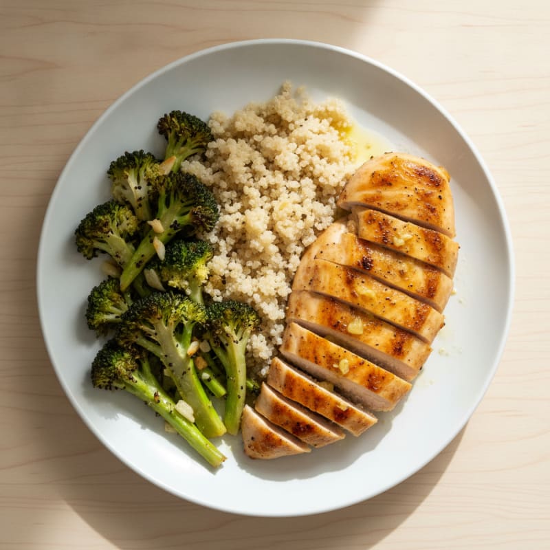 Grilled Chicken Breast with Roasted Broccoli and Quinoa