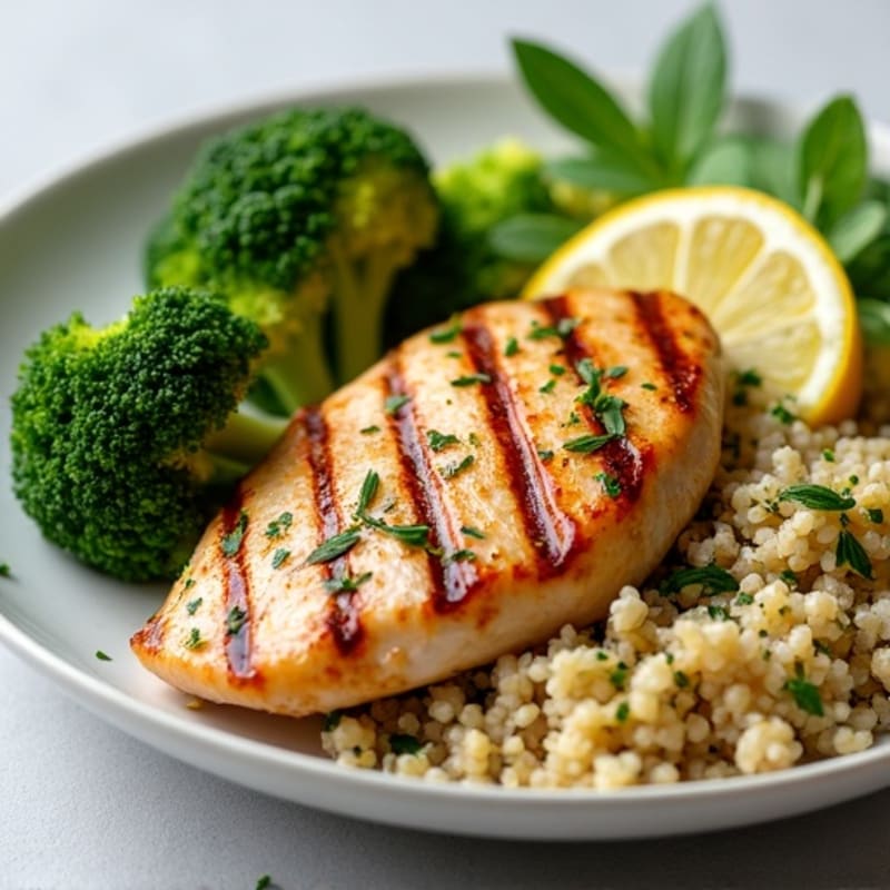 Grilled Chicken Breast with Quinoa and Roasted Broccoli