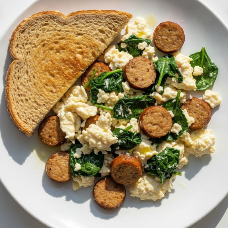 Egg White Scramble with Turkey Sausage and Spinach