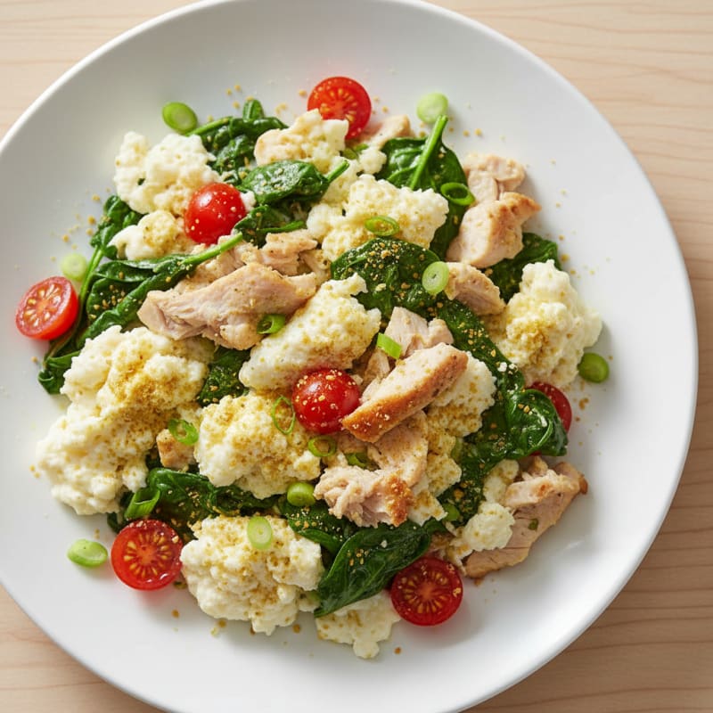 Egg White and Spinach Scramble with Turkey Breast