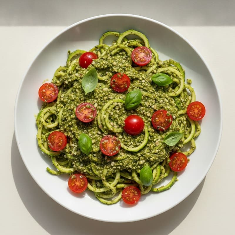 Zucchini Noodles with Pesto and Cherry Tomatoes