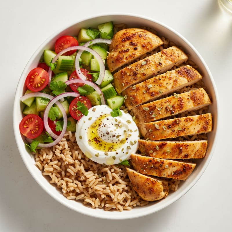 Crispy Lemon-Herb Chicken Shawarma Bowls