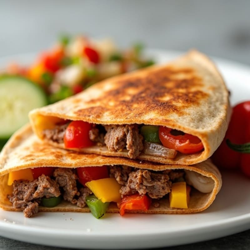 Crispy Lean Steak Whole Wheat Quesadillas with Sautéed Veggies