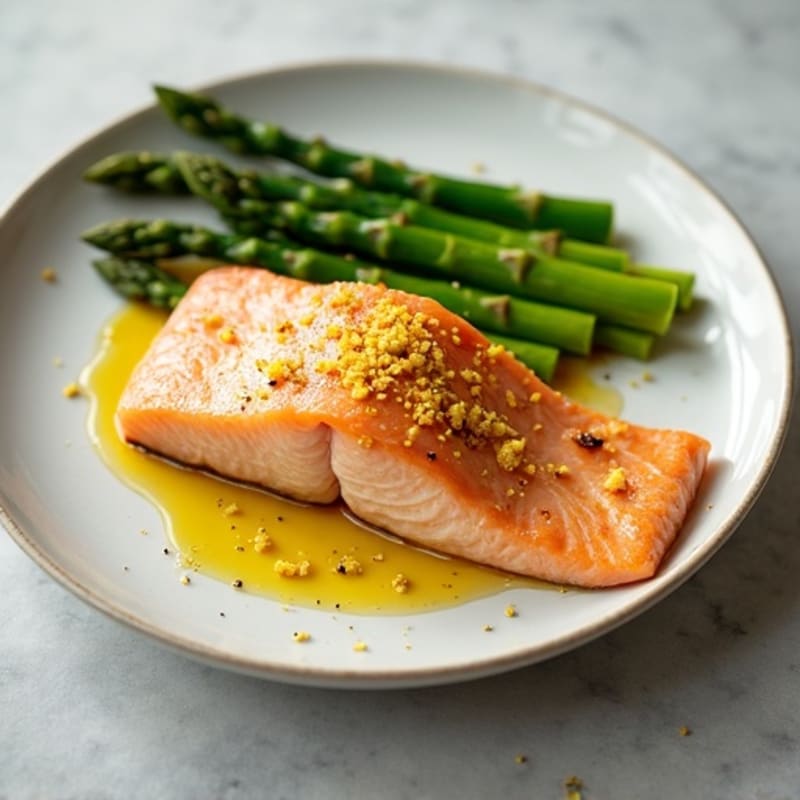 Seared Salmon with Steamed Asparagus and Lemon Zest
